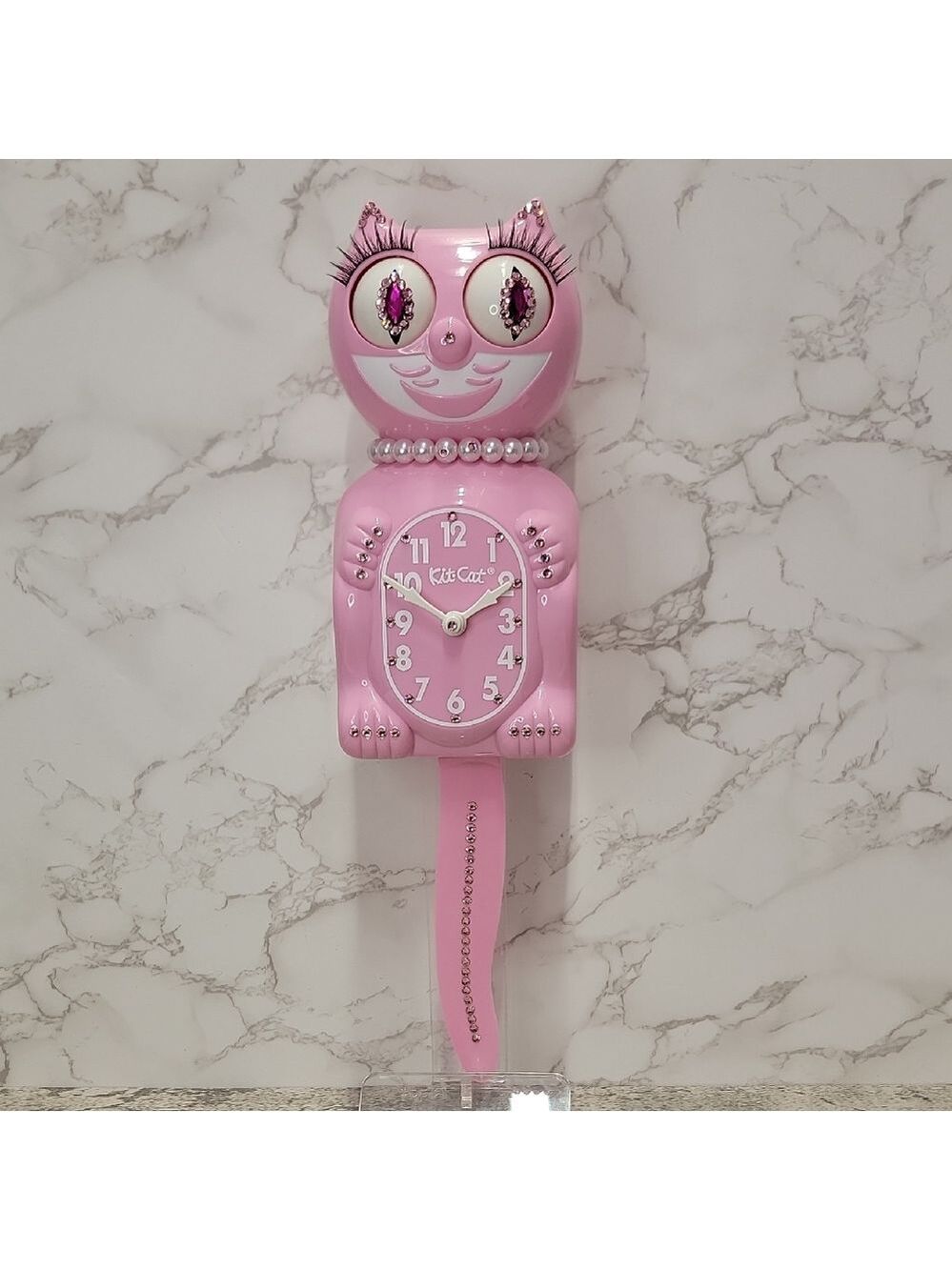 Jeweled Pink Satin Lady Kit-Cat Klock clock SUPER RARE - Picture 2 of 7